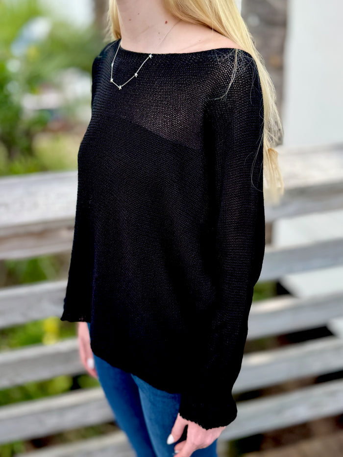 Black knit sweater side view