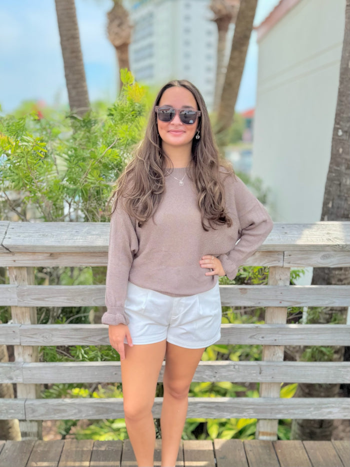 Taupe knit sweater outfit