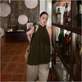 ASAYA7372 – Olive Grace Halter Blouse 🌿🤎