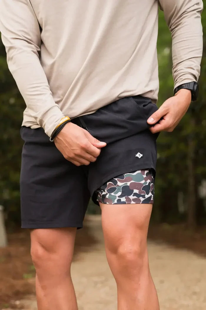 Athletic Shorts - Heather Black (Throwback Camo Liner)