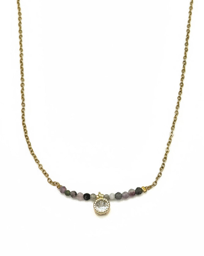 Stainless steel Ava Tourmaline Necklace with sparkling pendent