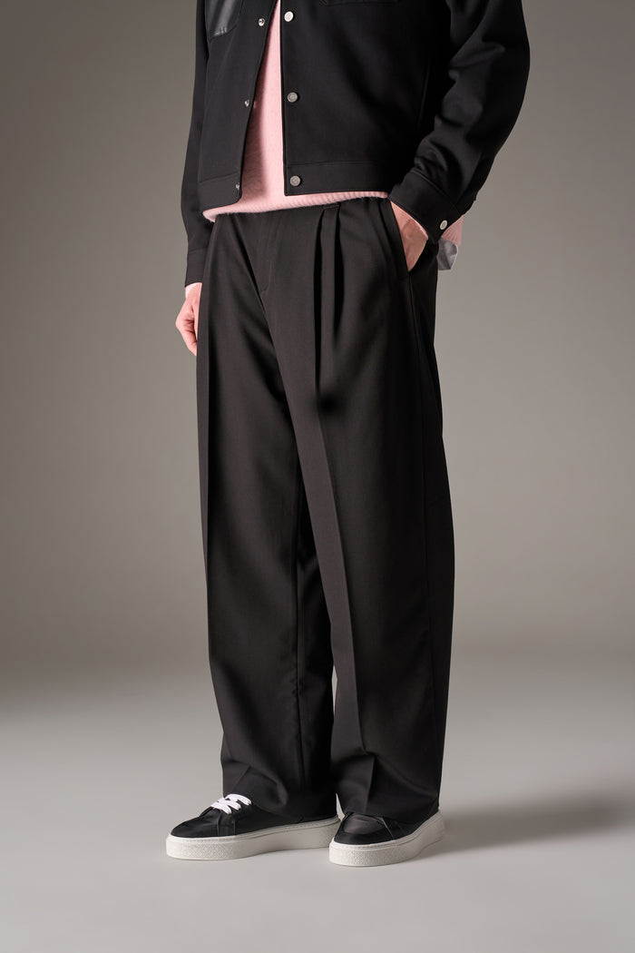 BARREL LEG TAILORED TROUSERS - BLACK