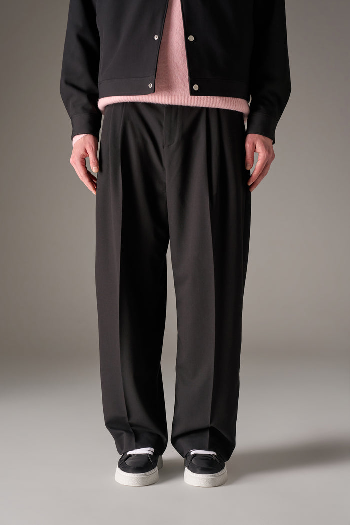 BARREL LEG TAILORED TROUSERS - BLACK