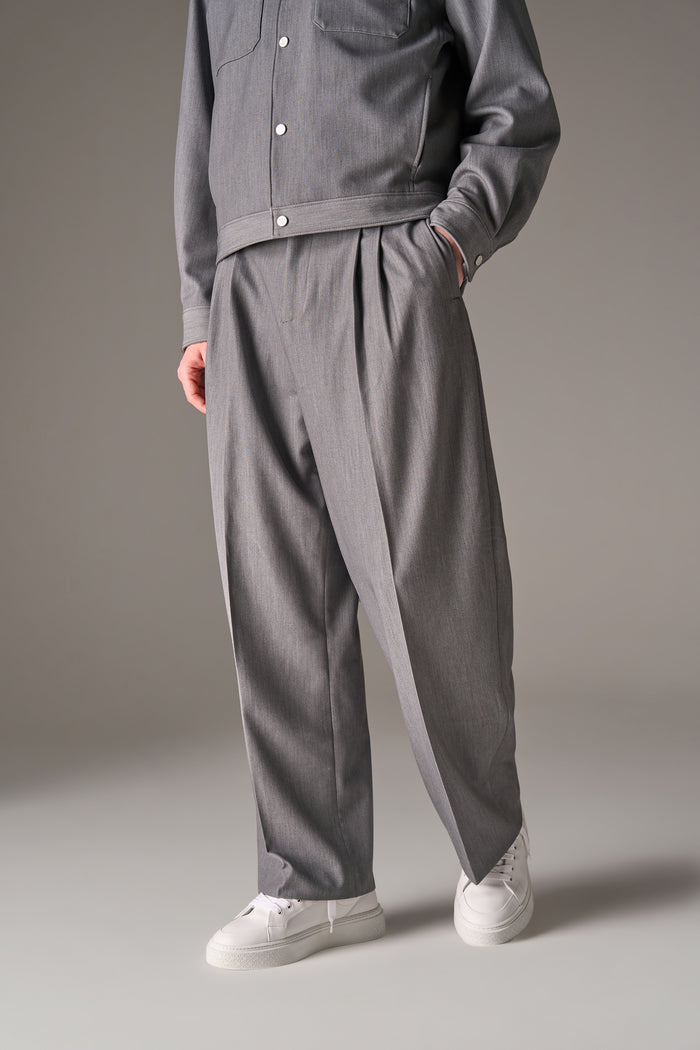 BARREL LEG TAILORED TROUSERS - GREY