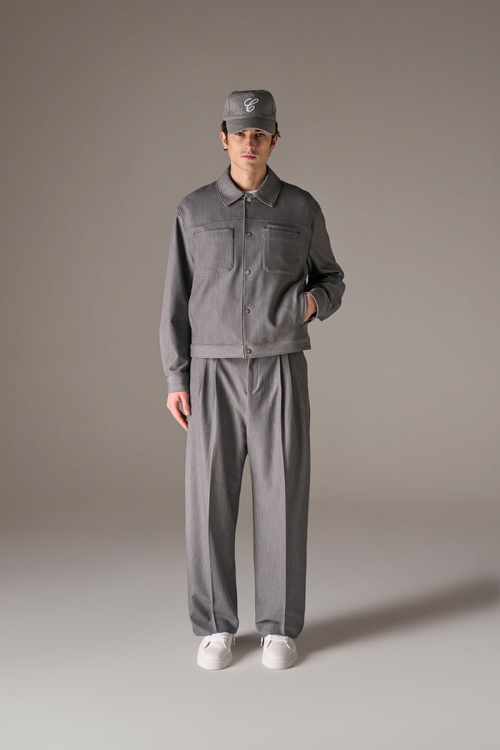 BARREL LEG TAILORED TROUSERS - GREY