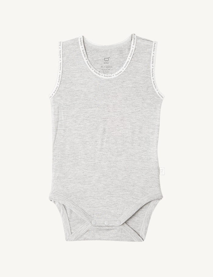 Grey Vegan Organic Sleeveless Baby Bodysuit | Grey Bamboo Baby Sleeveless Bodysuit | Natural Sleeveless Baby Onesie