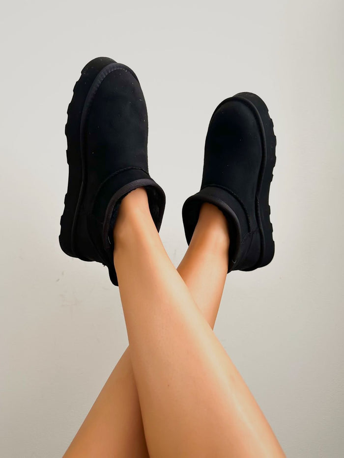 Bronwyn Fur Lined Faux Suede Ankle Boots / Black - Style Cheat