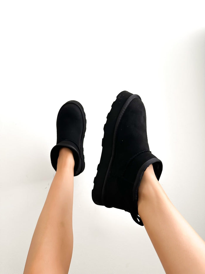 Bronwyn Fur Lined Faux Suede Ankle Boots / Black - Style Cheat