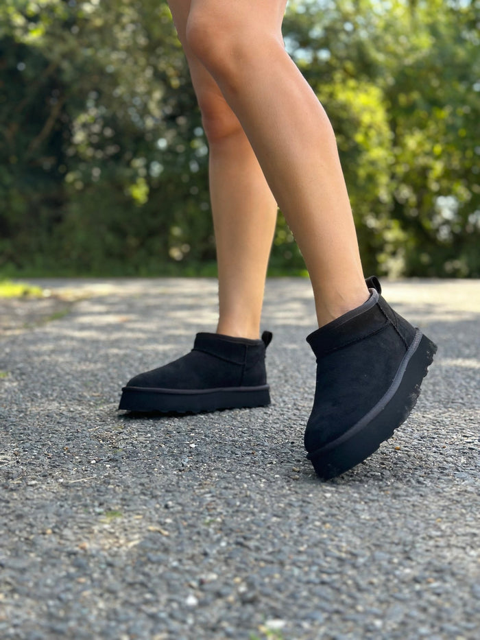 Bronwyn Fur Lined Faux Suede Ankle Boots / Black - Style Cheat