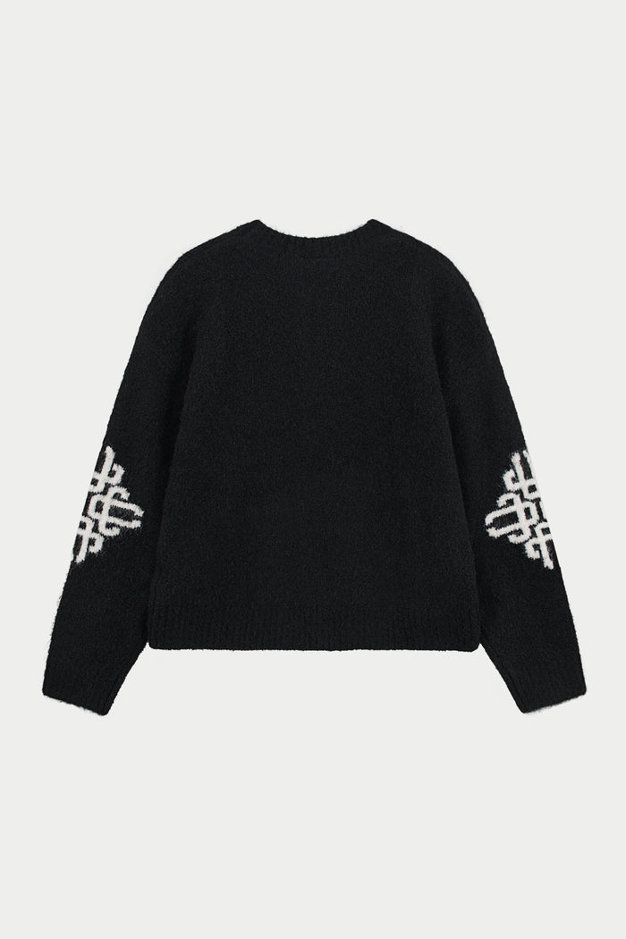BRUSHED EMBLEM SLEEVE KNITTED CREW - BLACK