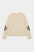BRUSHED EMBLEM SLEEVE KNITTED CREW - OFF WHITE