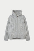 CABLE KNIT ZIP THROUGH HOODIE - GREY