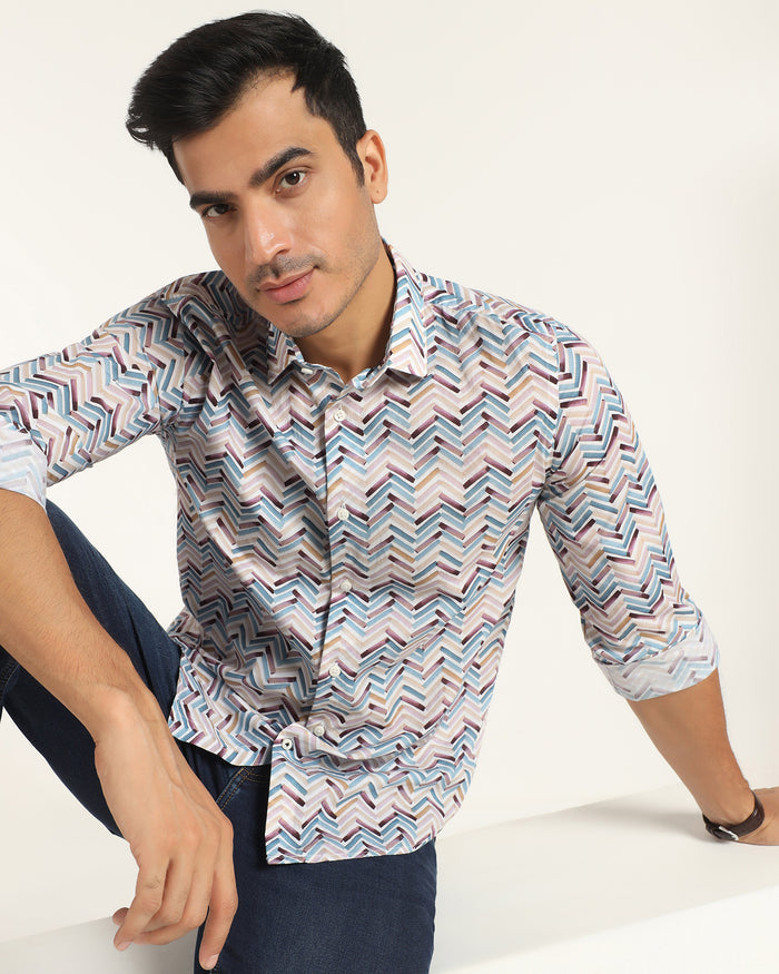 Casual Blue Printed Shirt - Alba