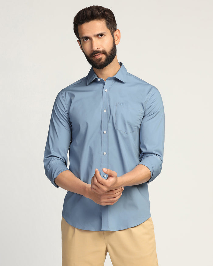 Casual Blue Solid Shirt - Lujo
