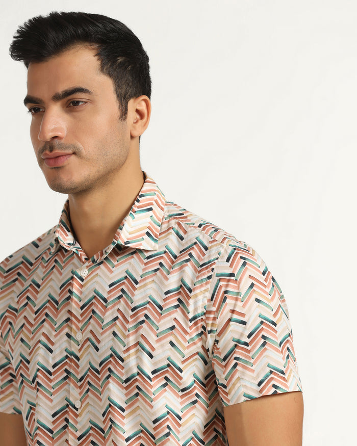 Casual Half Sleeve Beige Printed Shirt - Alba