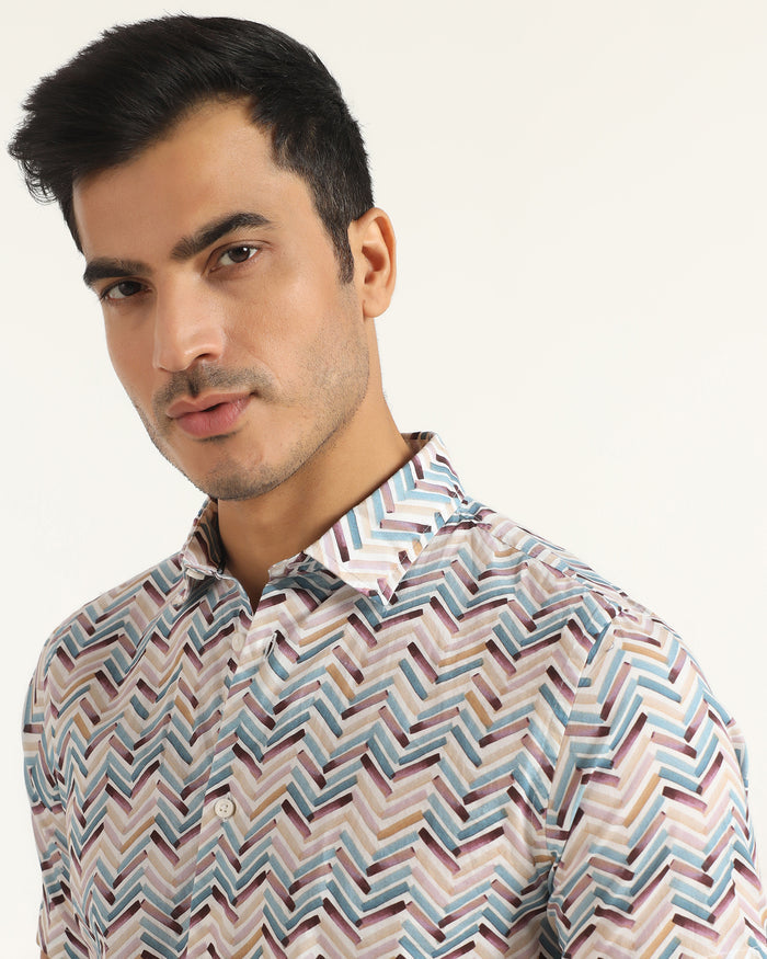 Casual Half Sleeve Blue Printed Shirt - Alba
