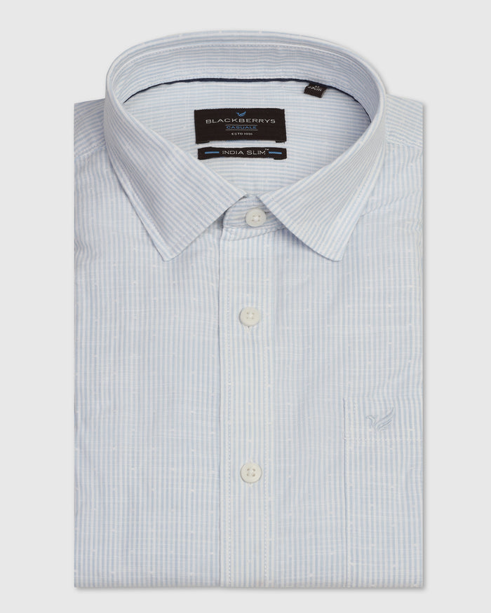 Casual Half Sleeve Blue Stripe Shirt - Marven