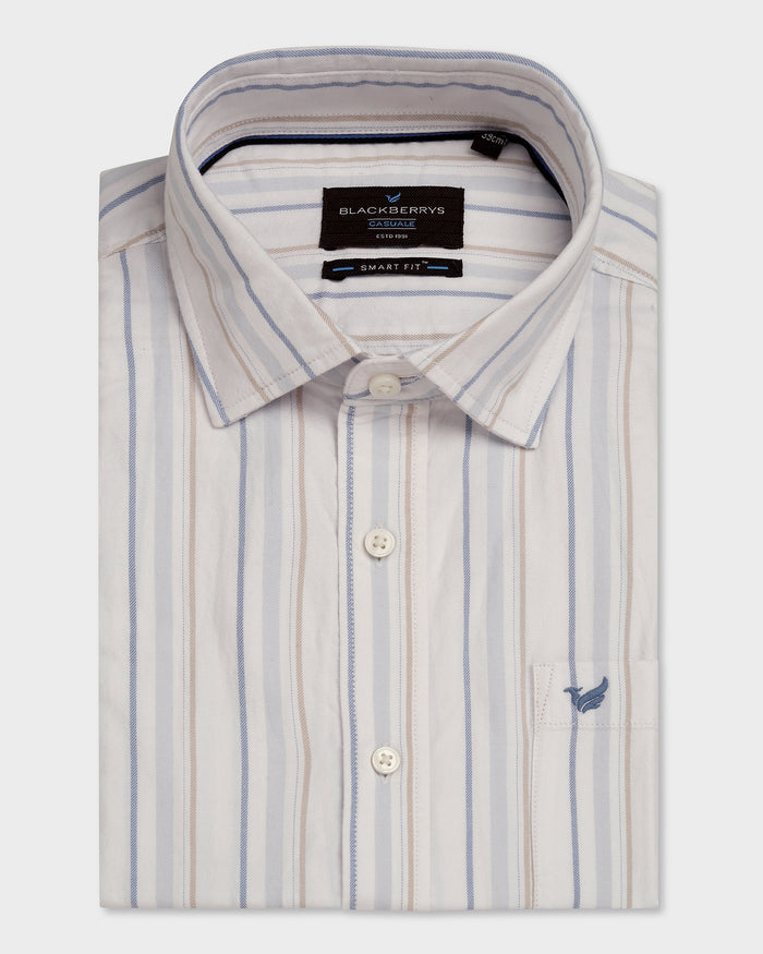 Casual Half Sleeve Blue Stripe Shirt - Masami