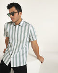 Casual Half Sleeve Green Stripe Shirt - Delmor