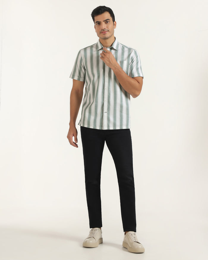 Casual Half Sleeve Green Stripe Shirt - Delmor