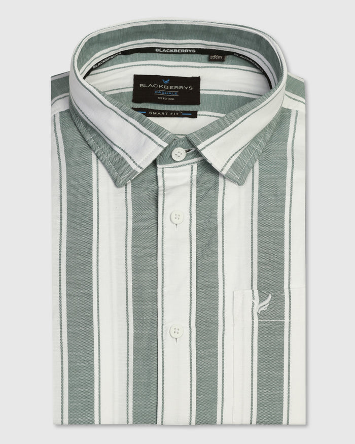 Casual Half Sleeve Green Stripe Shirt - Delmor