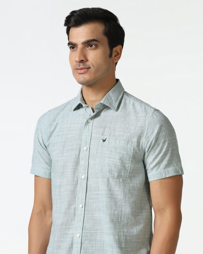 Casual Half Sleeve Green Stripe Shirt - Marven