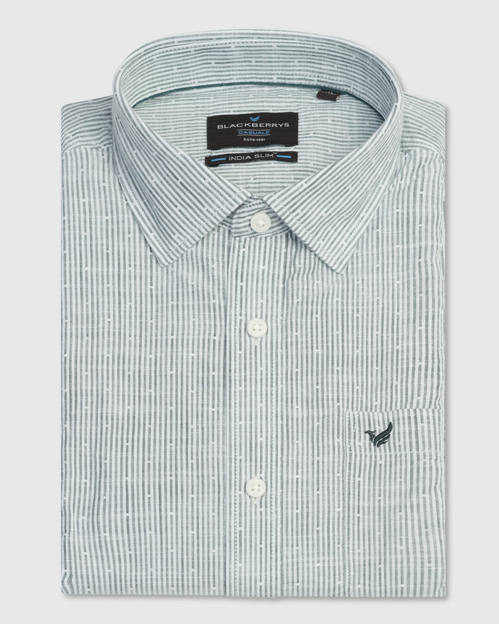 Casual Half Sleeve Green Stripe Shirt - Marven