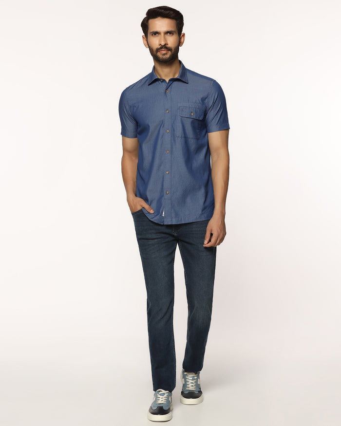 Casual Half Sleeve Indigo Solid Shirt - Mylo