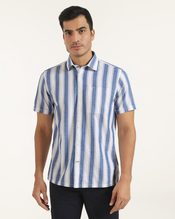 Casual Half Sleeve Navy Stripe Shirt - Delmor