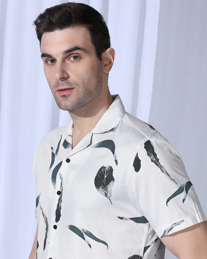 Casual Half Sleeve White Printed Shirt - Rowen