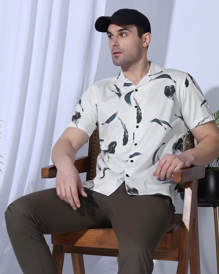 Casual Half Sleeve White Printed Shirt - Rowen