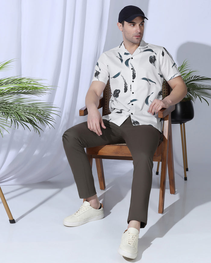 Casual Half Sleeve White Printed Shirt - Rowen