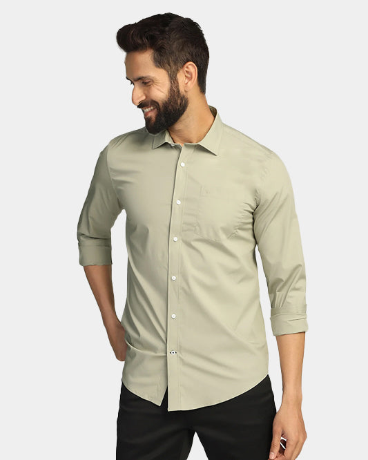Casual Light Olive Solid Shirt - Lujo
