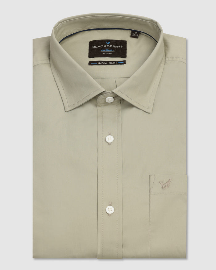 Casual Light Olive Solid Shirt - Lujo