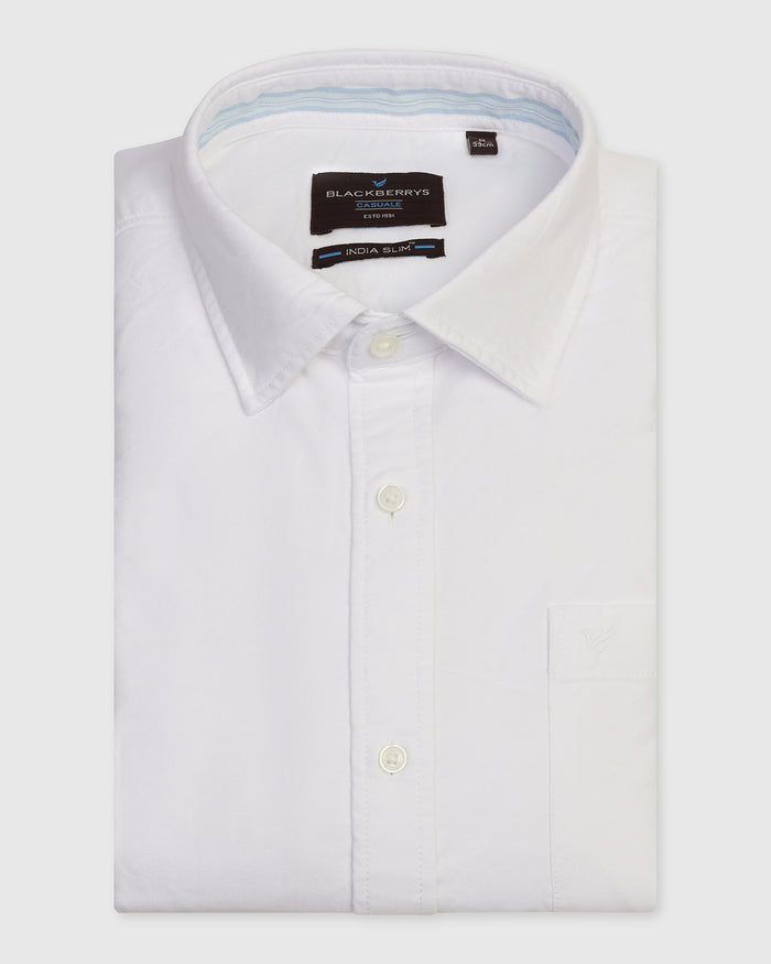 Casual White Solid Shirt - Solly