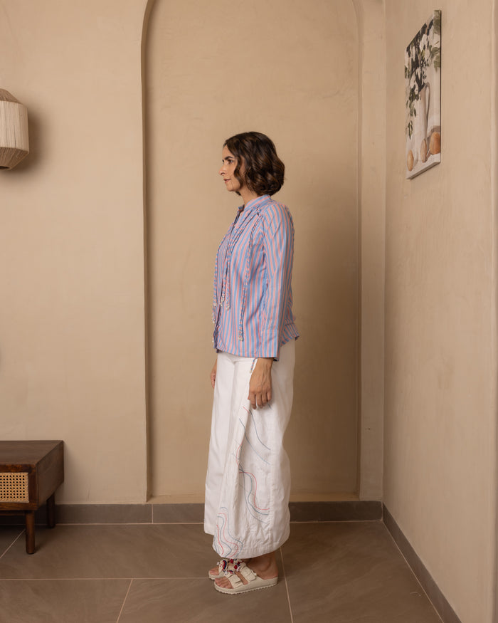 Celeste Top and Pants Set (Red and Blue Stripes)