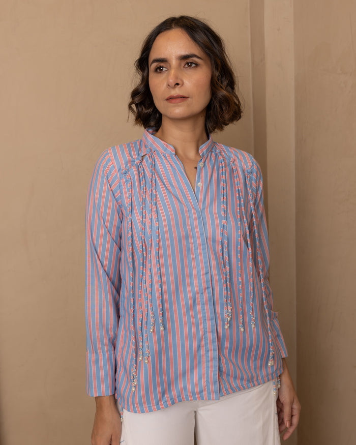 Celeste Top and Pants Set (Red and Blue Stripes)