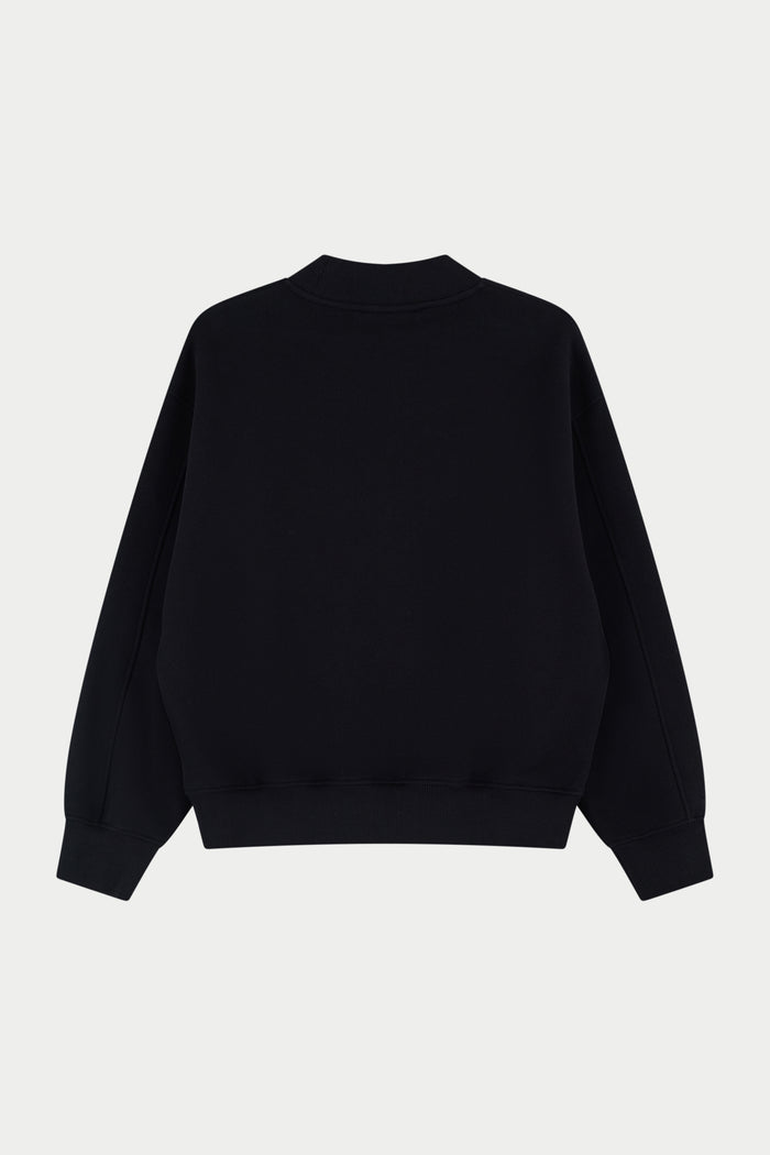 CHENILLE EMBLEM MOCK NECK CREW - BLACK