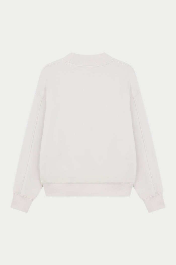 CHENILLE EMBLEM MOCK NECK CREW - BONE