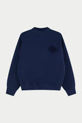 CHENILLE EMBLEM MOCK NECK CREW - DARK NAVY