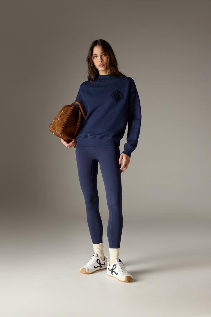 CHENILLE EMBLEM MOCK NECK CREW - DARK NAVY