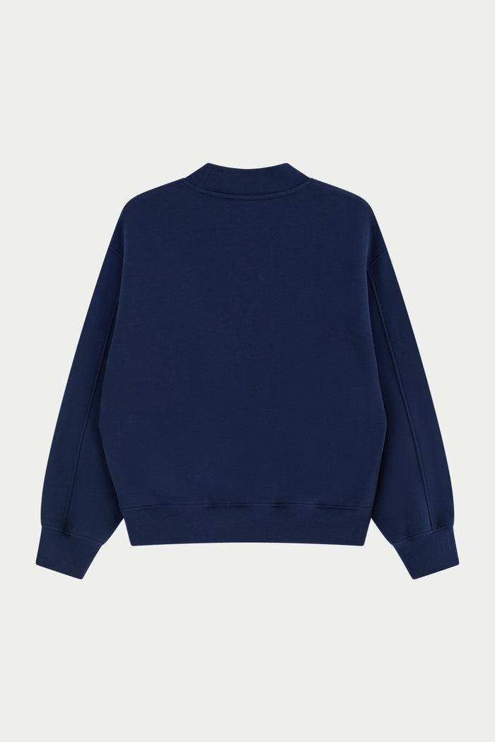 CHENILLE EMBLEM MOCK NECK CREW - DARK NAVY