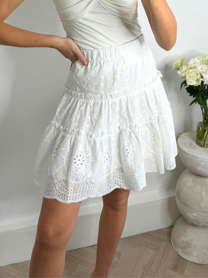 Cindy Broderie Mini Skirt in White - Style Cheat