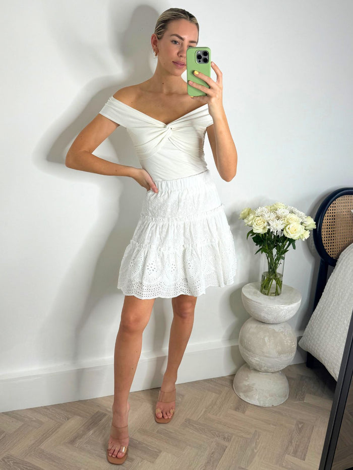 Cindy Broderie Mini Skirt in White - Style Cheat
