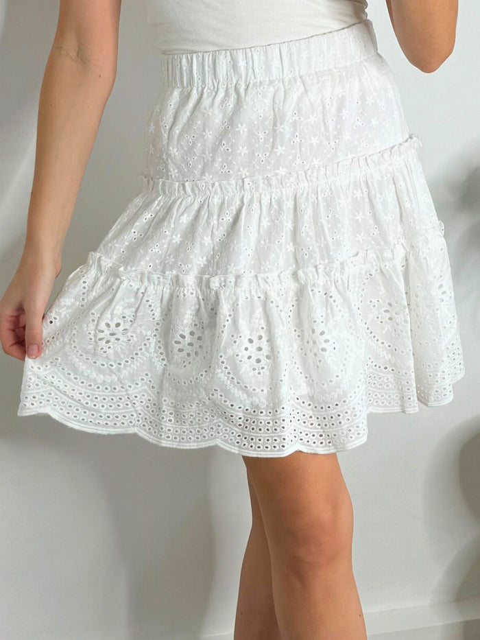 Cindy Broderie Mini Skirt in White - Style Cheat