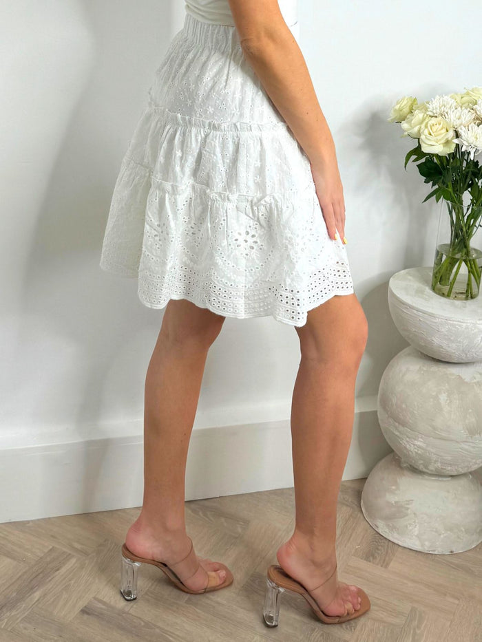Cindy Broderie Mini Skirt in White - Style Cheat
