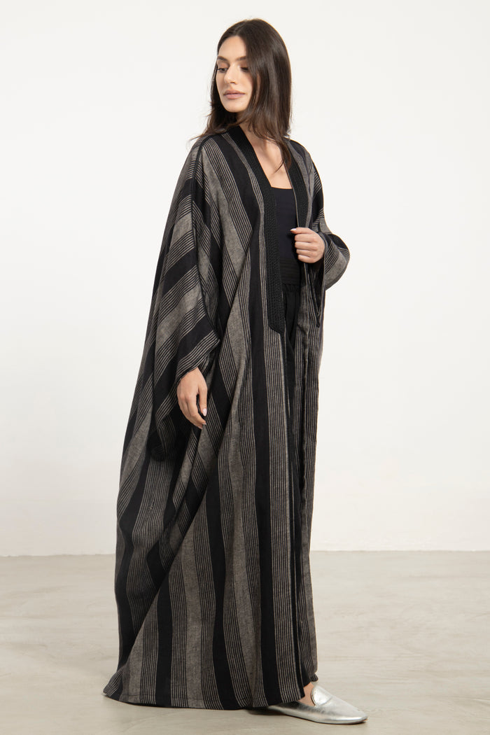 Classic Linen Black & Grey Abaya
