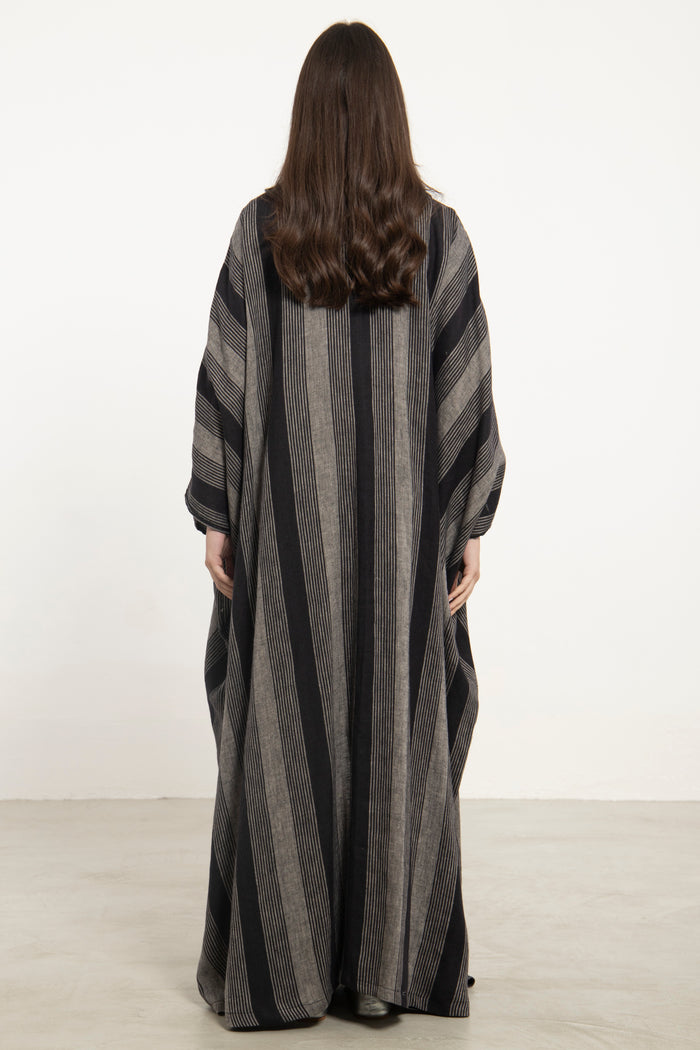 Classic Linen Black & Grey Abaya