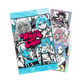 Three blue-themed sticker packs featuring anime-style female characters with white and blue hair and pink "Waifu Cups" text.