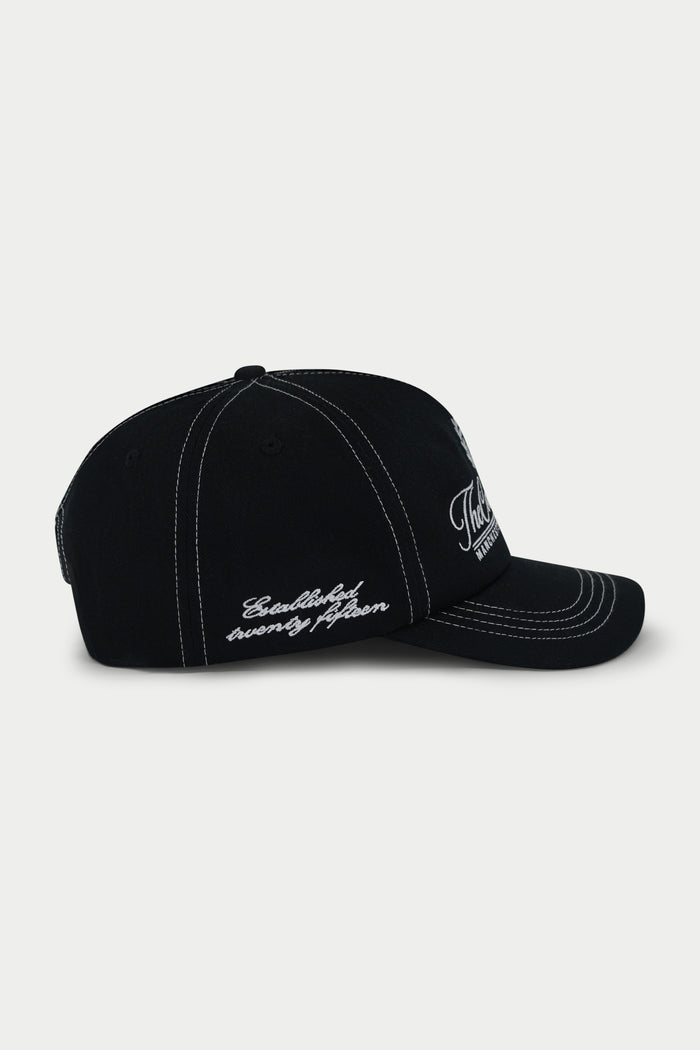 CONTRAST STITCH LAUREL EMBROIDERY CAP - BLACK